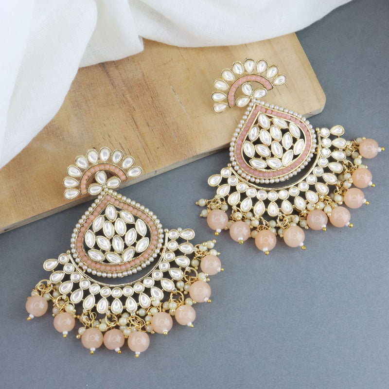 Designer Gold Plated Peach Colour Chandbalis Drop Earrings, Packaging Type:  Box at Rs 386/unit in Gurgaon