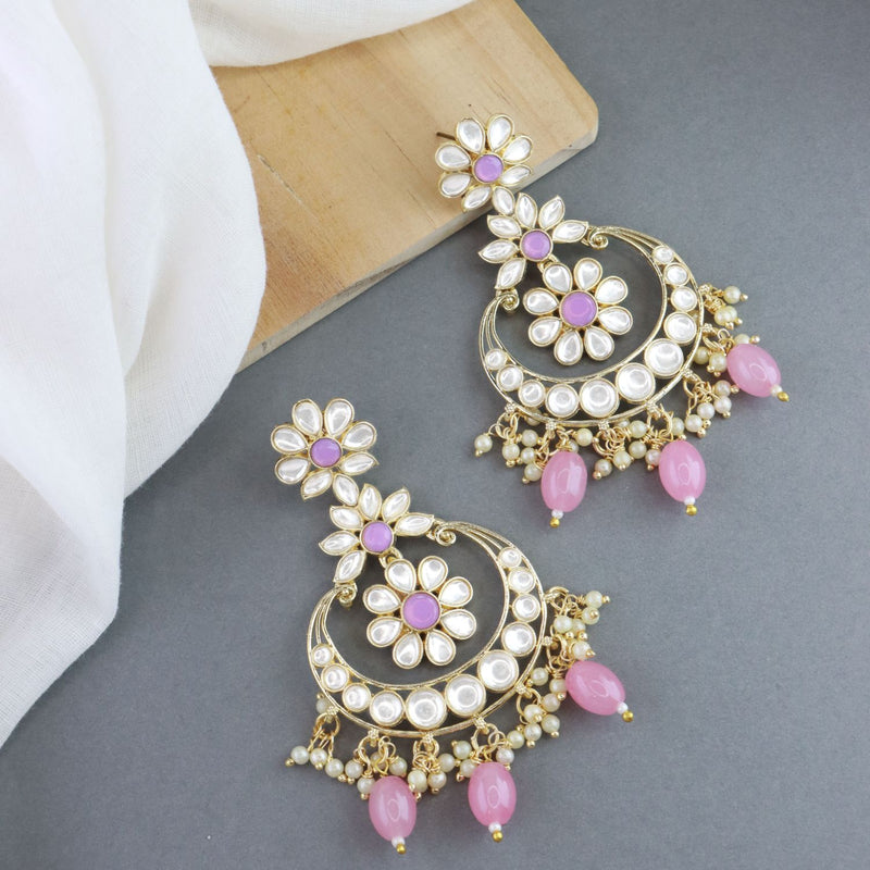 Contemporary Jhumka Earrings with Pearls-Pink