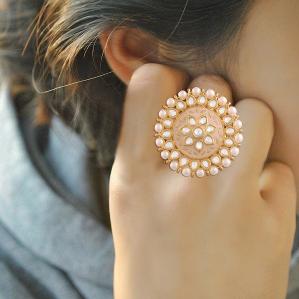 meenaklari , kundan , pearls finger ring 