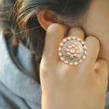 meenakari , kundan , pearls finger ring 