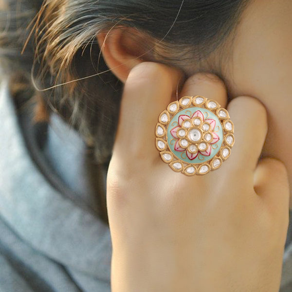 meenakari , kundan , pearls finger ring 