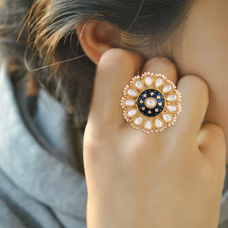 meenakari , kundan , pearls finger ring 