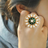 meenakari , kundan , pearls finger ring 