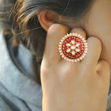 meenakari , kundan , pearls finger ring