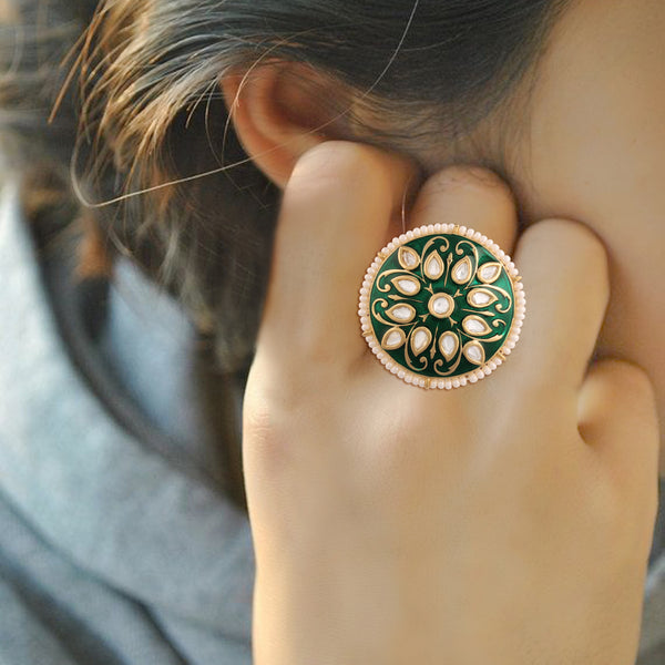 meenakari , kundan , pearls finger ring 