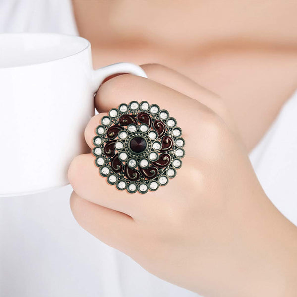 Silver Tone Oxidised Metal Vintage Adjustable Ring for Girls and Women | K  M HandiCrafts India