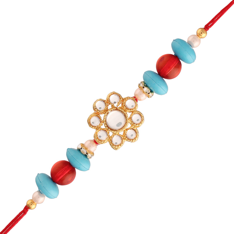 Gold Plated Kundan and Stone Studded Rakhi for Men