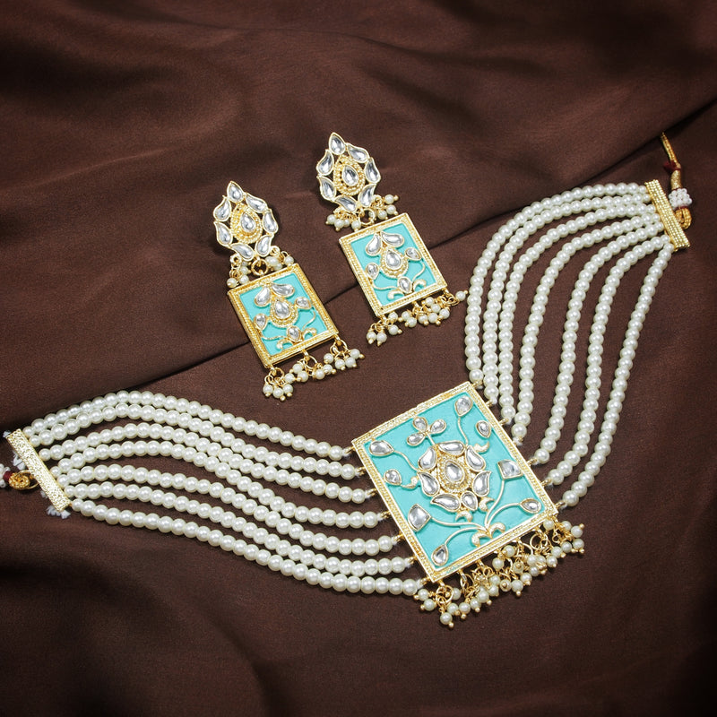  kundan , pearls , meenakari   jewellery set