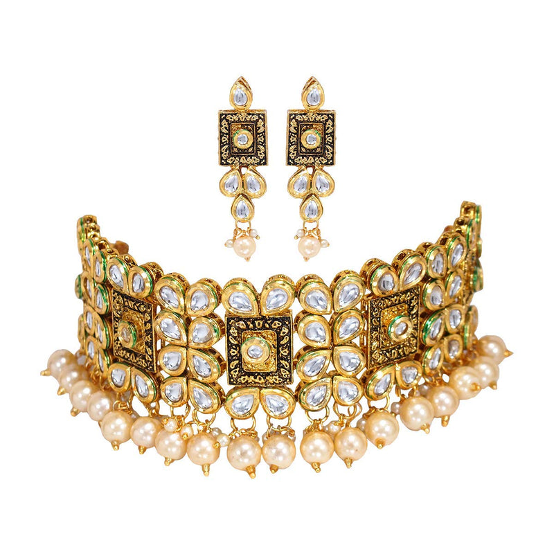 meenakari ,kundan , stones , pearls choker set 