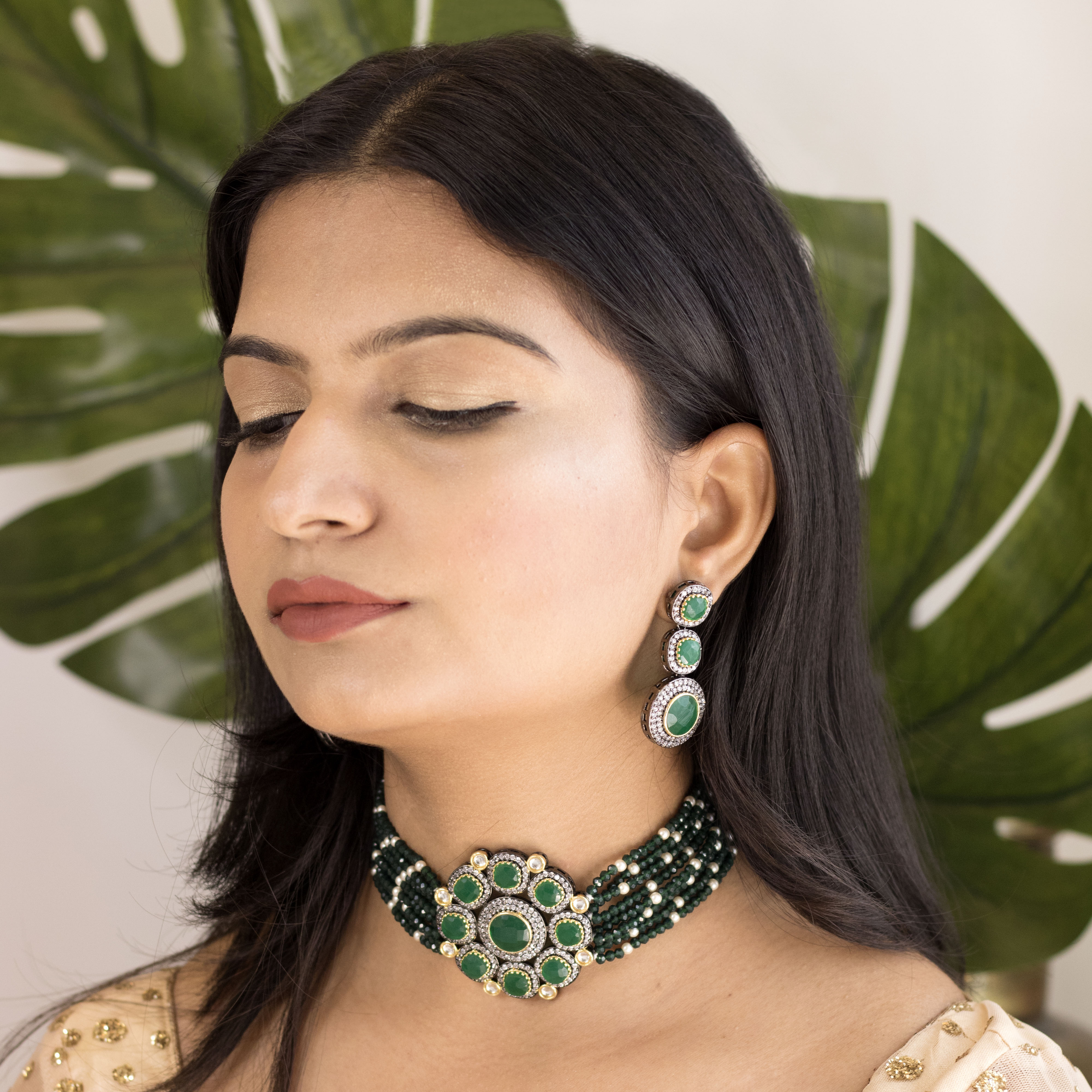pearls beaded ,kundan , stones , choker set 