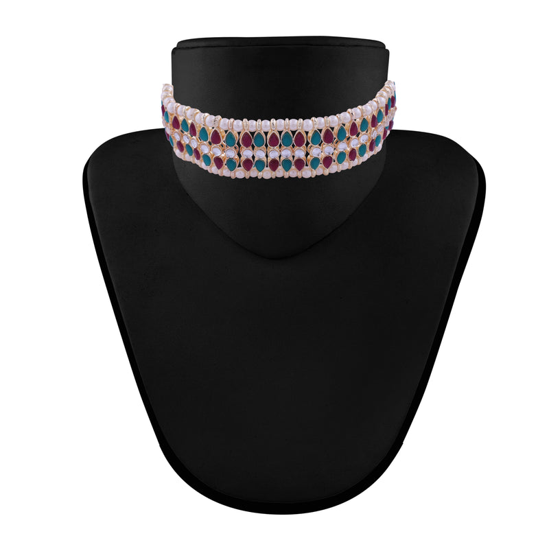 Adishri pink green necklace set