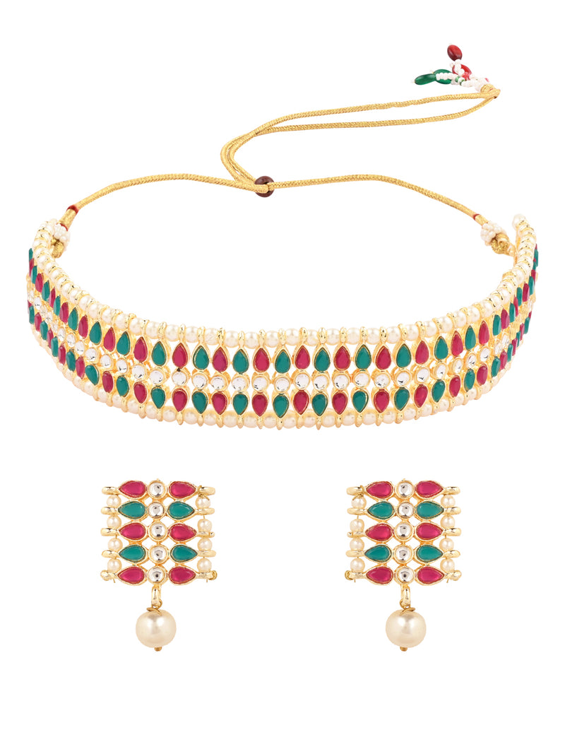 Adishri pink green necklace set