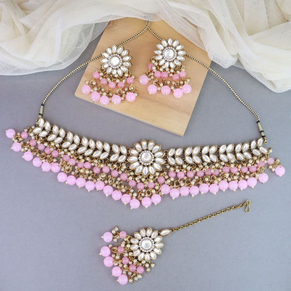 Buy SOHI Gold Plated Designer Stone Necklace Set , Pink jewellery set for  women , choker necklace and Earrings, Indo-western jewellery set for women  , gold plated jewellery set for women traditional ,