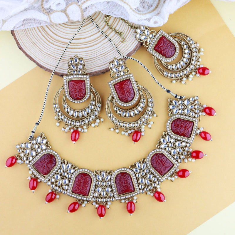 Aarani Pearl & Crystal Ruby Red White Gold Luxury Necklace & Earring Set By  Jaipur Rose Luxury Indian Jewelry Online | Jaipur Rose