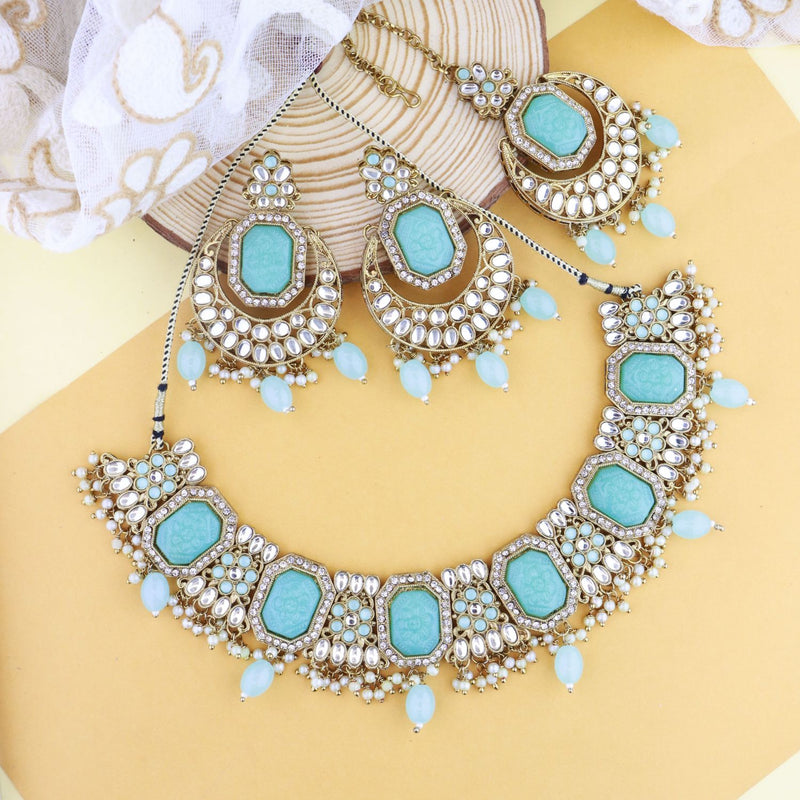 Contemporary Turquoise Enamel and Gilt Chain Bib Necklace | Chairish
