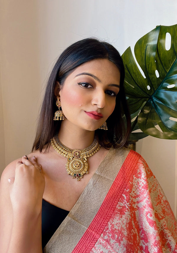 gold plated , kundan , temple jewellery set 