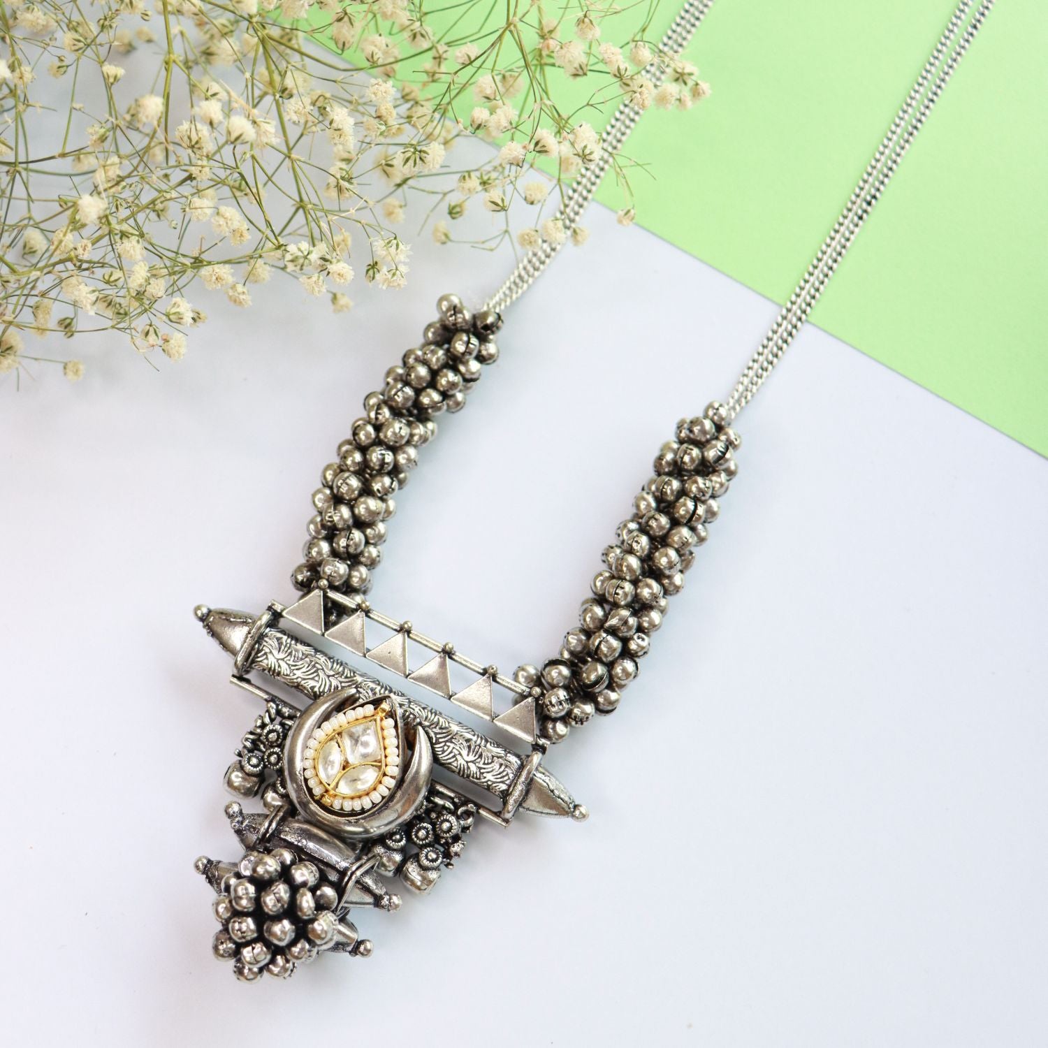 oxidised kundan , pearls jewellery set 