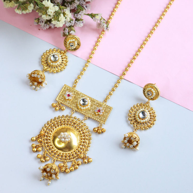 kundan , stones , pearls gold plated jewellery set 