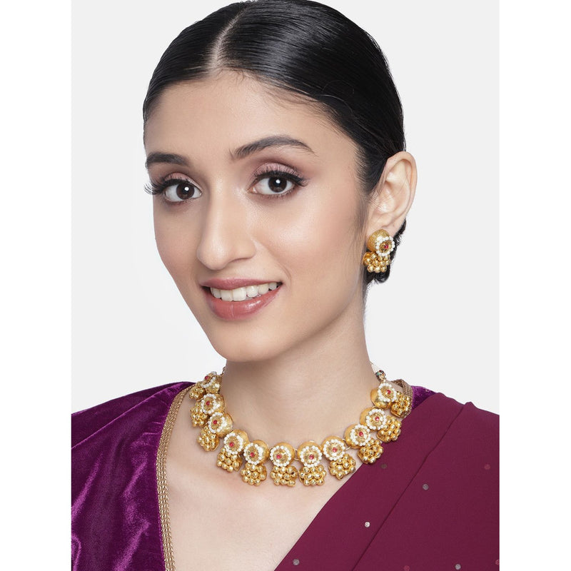 kundan , pearls , gold choker set 