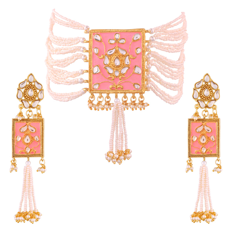 mennakari , kundan , pearls choker set
