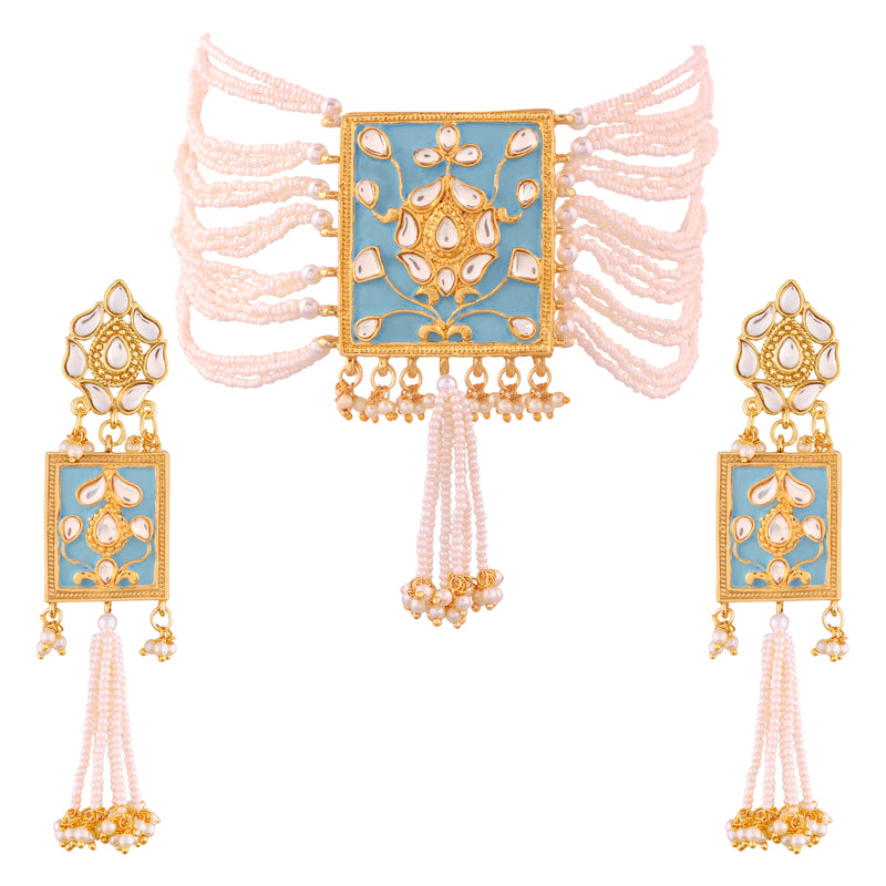 mennakari , kundan , pearls choker set