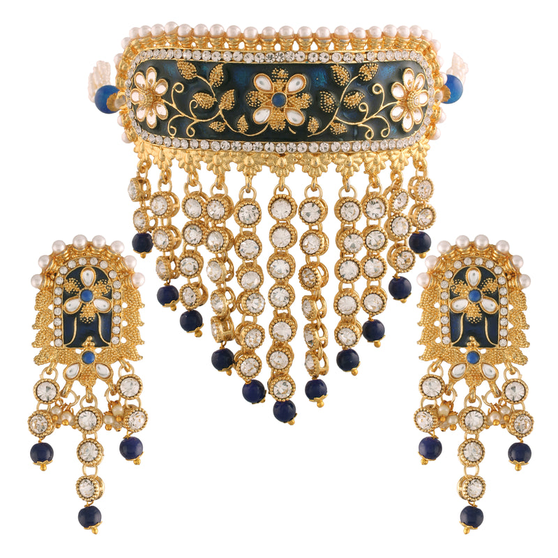 meenakari , kundan , stones , pearls choker set 