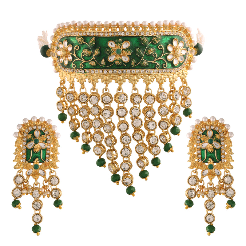 meenakari , kundan , stones , pearls choker set