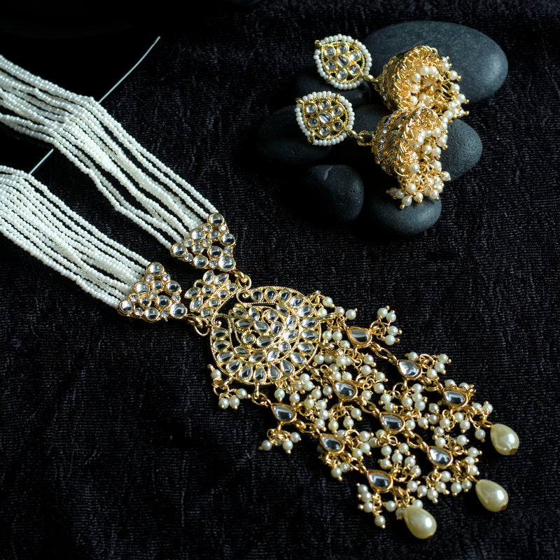 pearls , kundan , jhumkies , jewellery set
