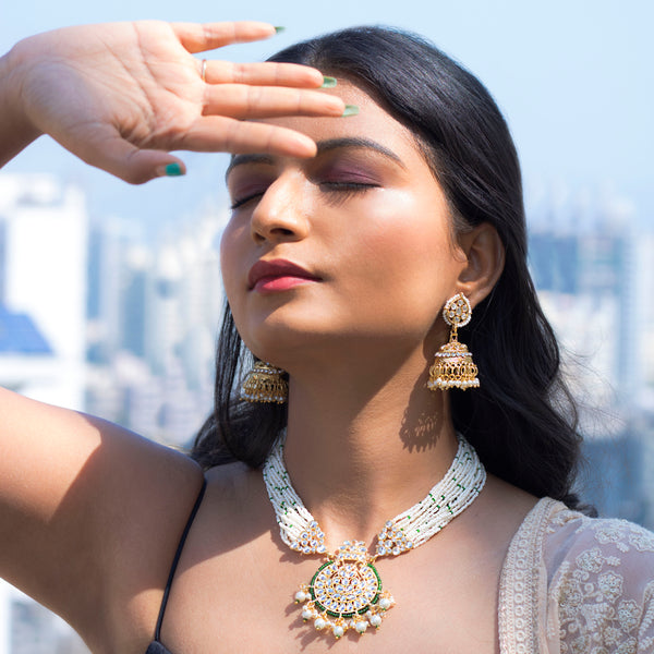 meenakari, kundan , pearls , stones jewellery set