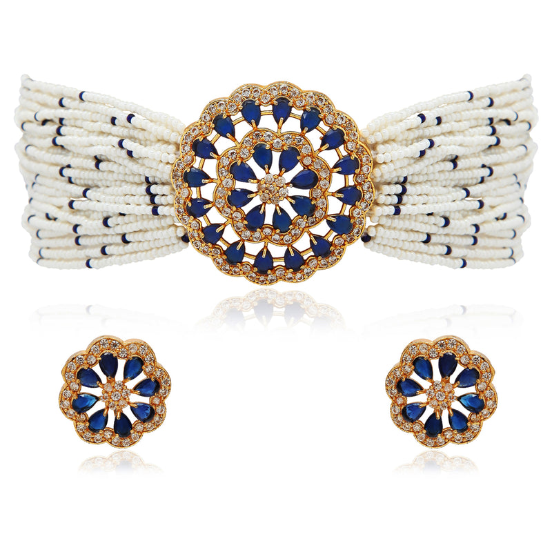 Crystal Studded Pearls , kundan , stones choker set 