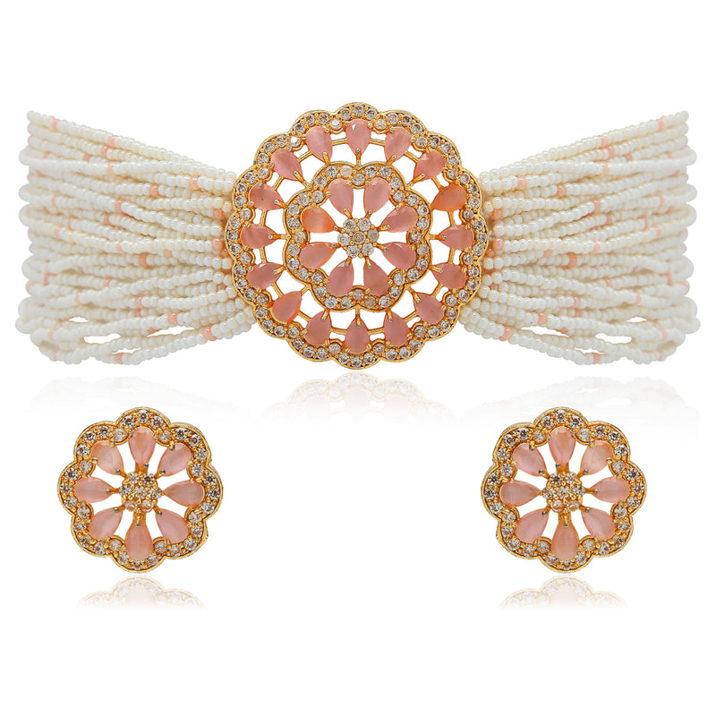 Crystal Studded Pearls , kundan , stones choker set