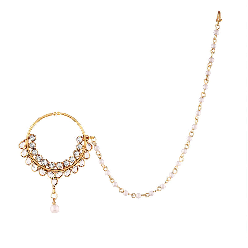 gold plating stones , kundan ,   , pearls , chain nose ring