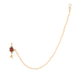 Gold Plated Ruby Kundan Studded Nose Pin with Pearl Chain