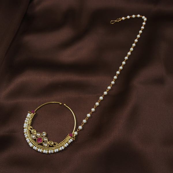 kundan ,stones , pearls chain nose ring 