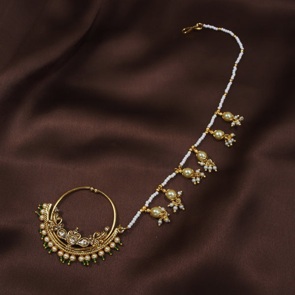 kundan ,stones , pearls chain nose ring