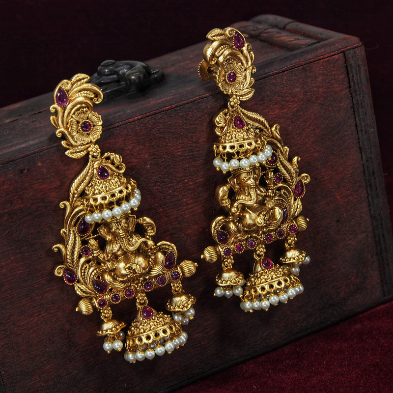 gold plated , traditional , kundan , pearls drop  earring