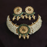 gold plated , kundan , pearls choker set 