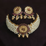 gold plated , kundan , pearls , choker set 