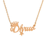 Gold Plated Personalized Name Necklace With Crown and Star