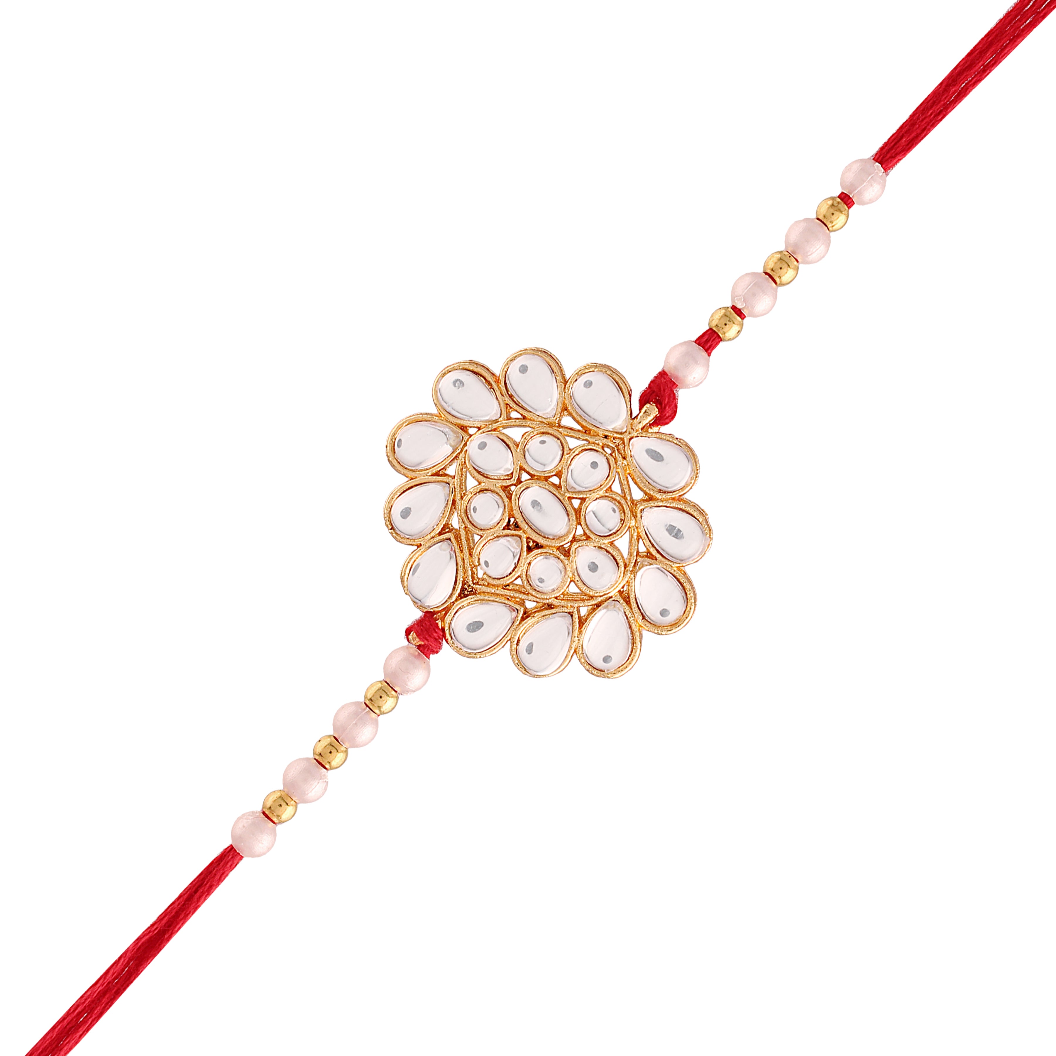 Gold Plated Ethnic Designer Pearl Kundan Rakhi Bracelet for Brother/Men