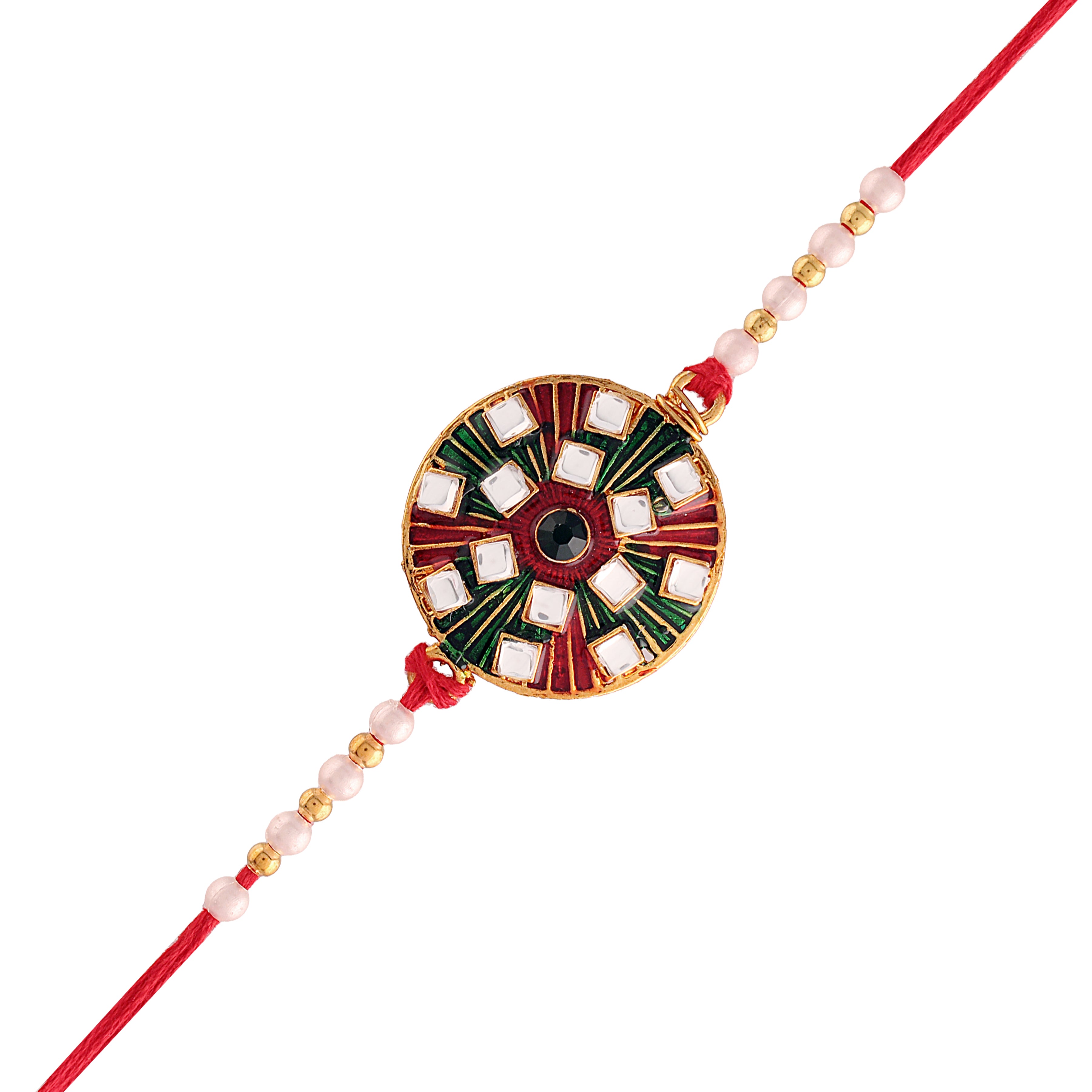 Floral Meena And CZ Rakhi with Roli chawal
