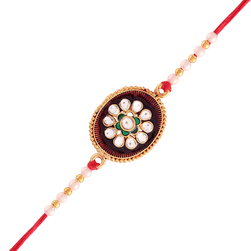 Flower Rakhi with Stone & Meena Work