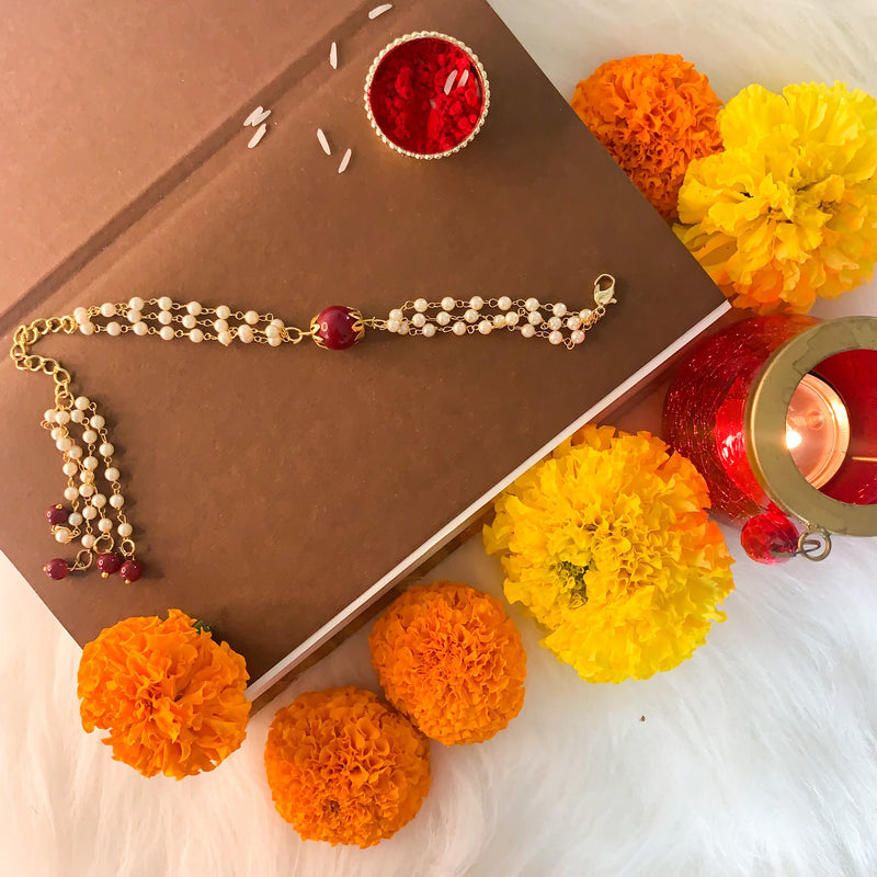 Gold Plated Hanging Pearl Studded Lumba for Bhabhi