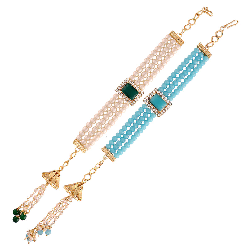 Gold Plated Hanging Pearl Studded Combo Lumba for Bhabhi