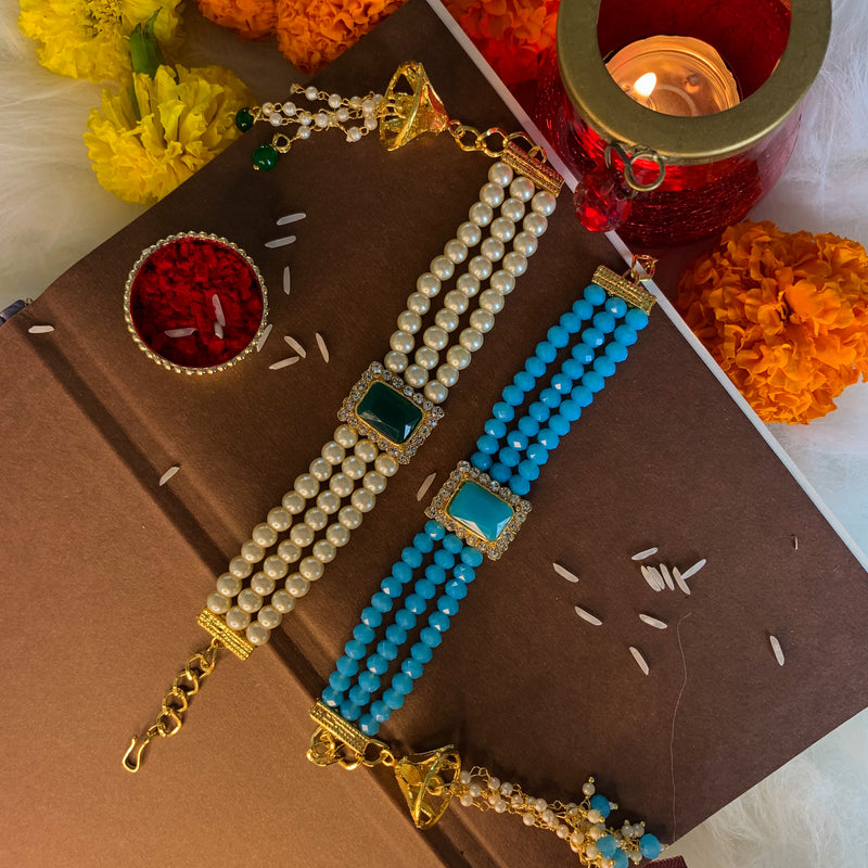 Gold Plated Hanging Pearl Studded Combo Lumba for Bhabhi