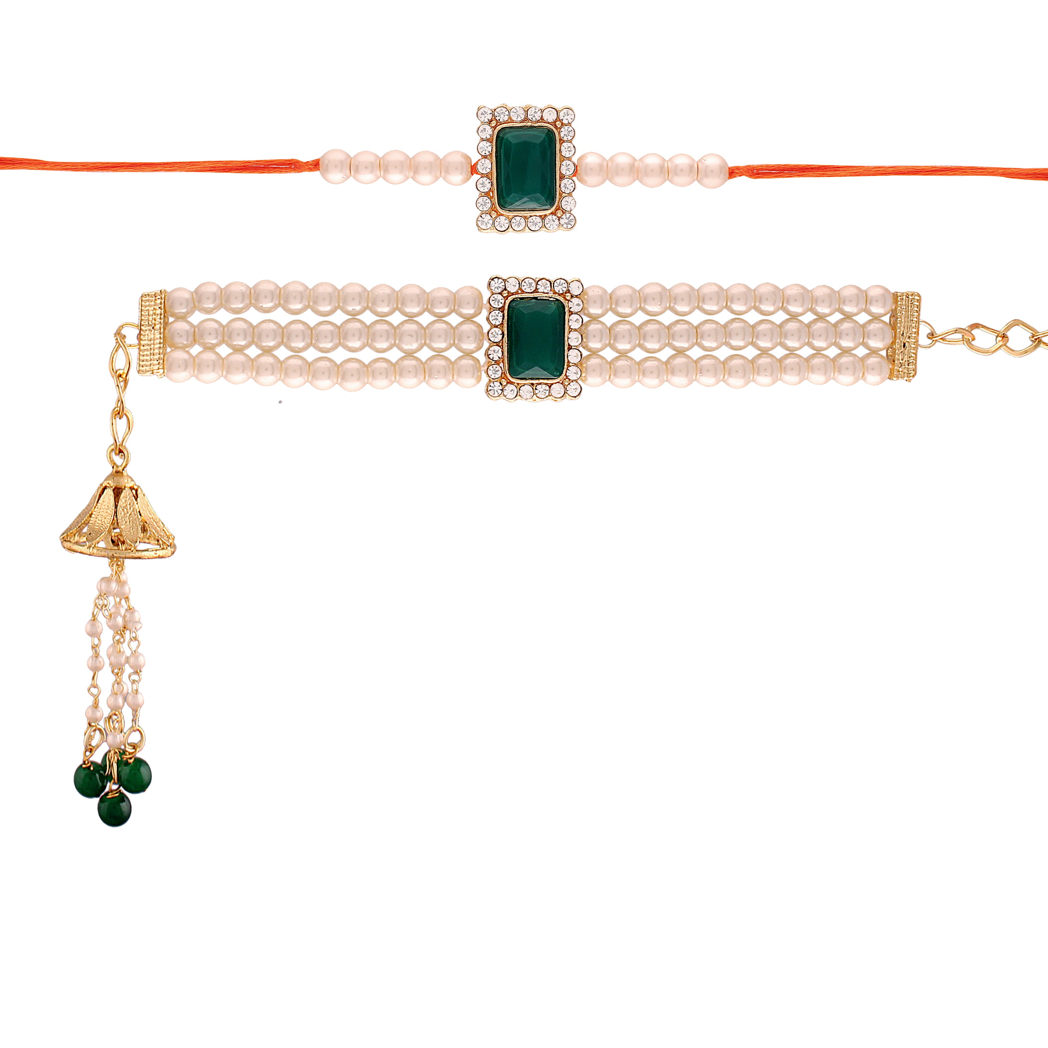 Traditional Bhaiya Bhabhi Lumba Pearl & Rakhi With Roli Chawal
