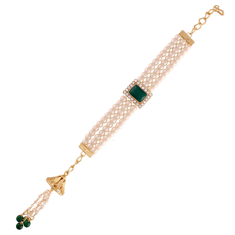 Gold Plated Hanging Pearl Studded Lumba for Bhabhi