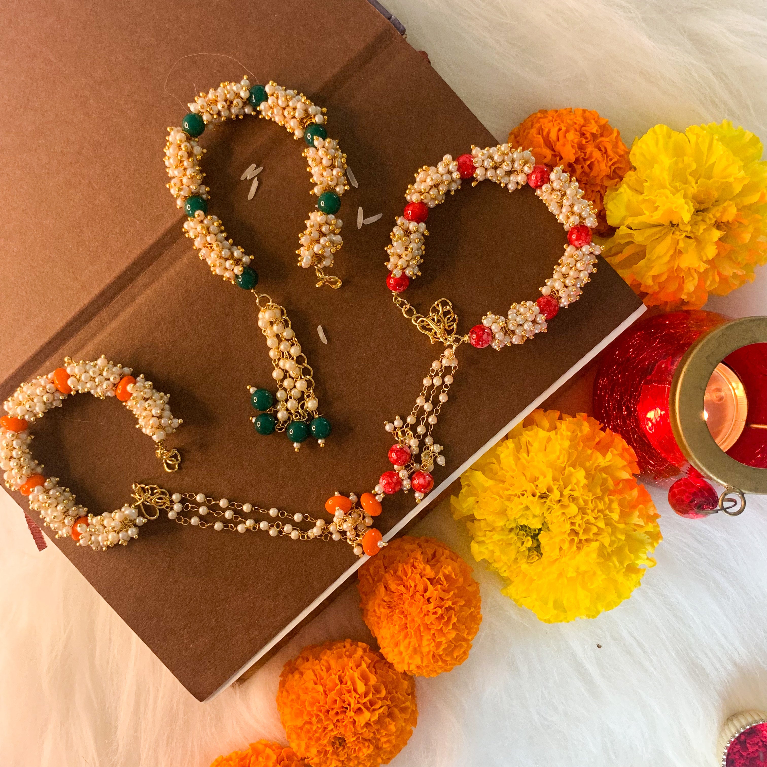 Gold Plated Hanging Pearl Studded Lumba for Bhabhi