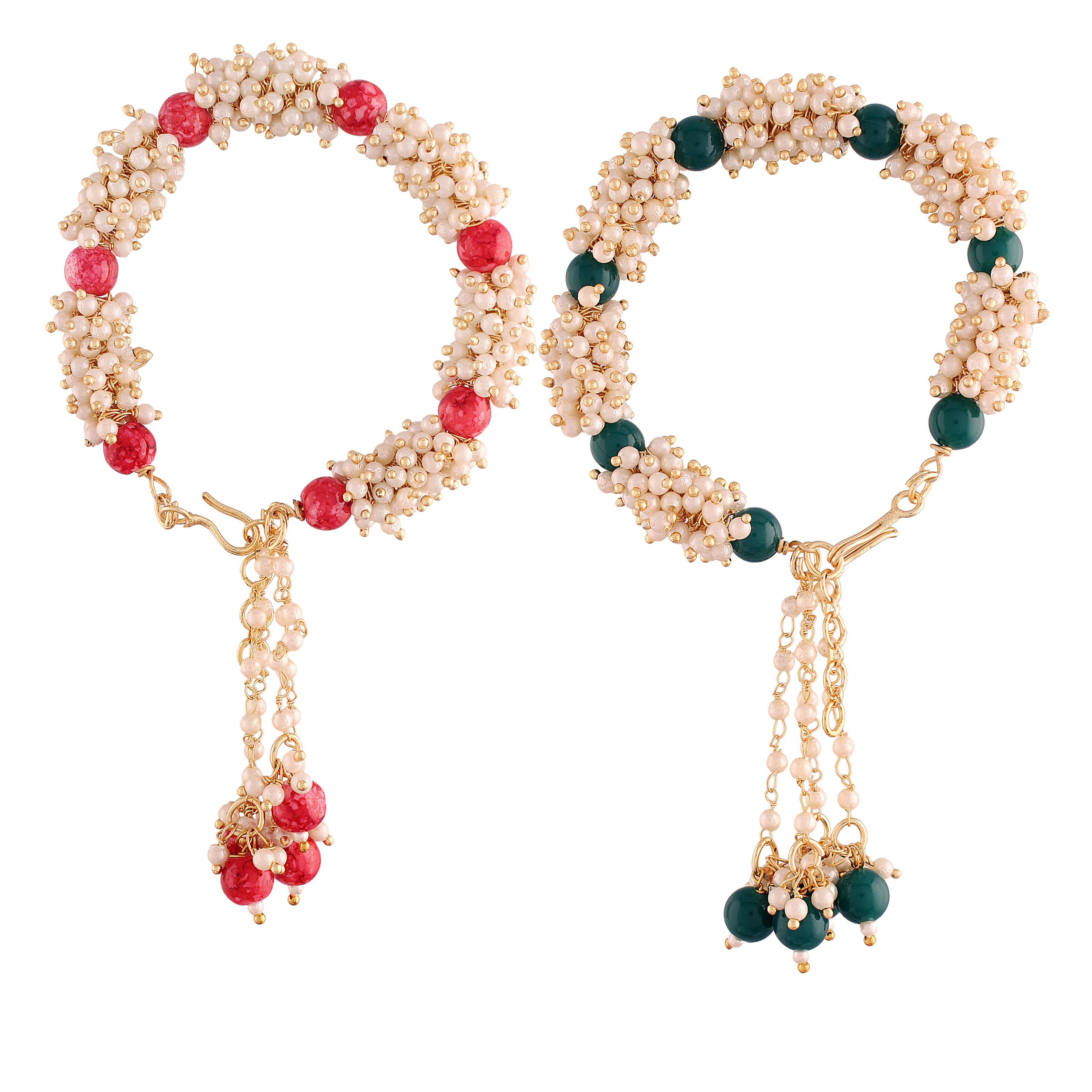 Gold Plated Hanging Pearl Studded Combo Lumba for Bhabhi