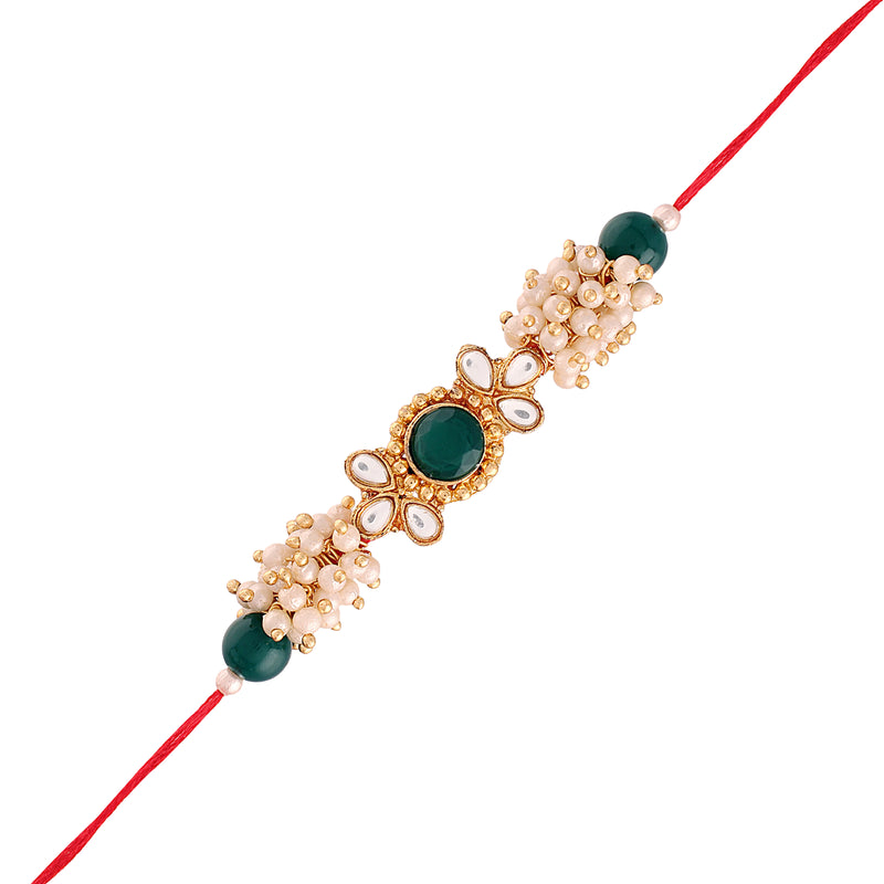 Beads Pearls And CZ Rakhi with Roli chawal